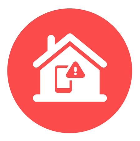 Red icon of house with error alert symbol