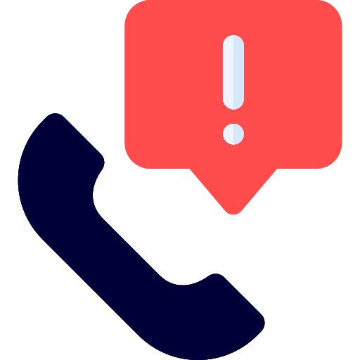 Emergency contact icon with phone and exclamation mark.