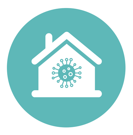 Icon of house with virus symbol, emphasizing home safety.