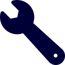 Blue wrench icon on a transparent background.