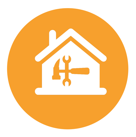 Home repair services logo with wrench and screwdriver.