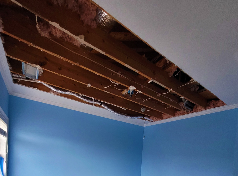 1. Water pipes in the ceiling burst from cold weather and an improperly insulated attic.
